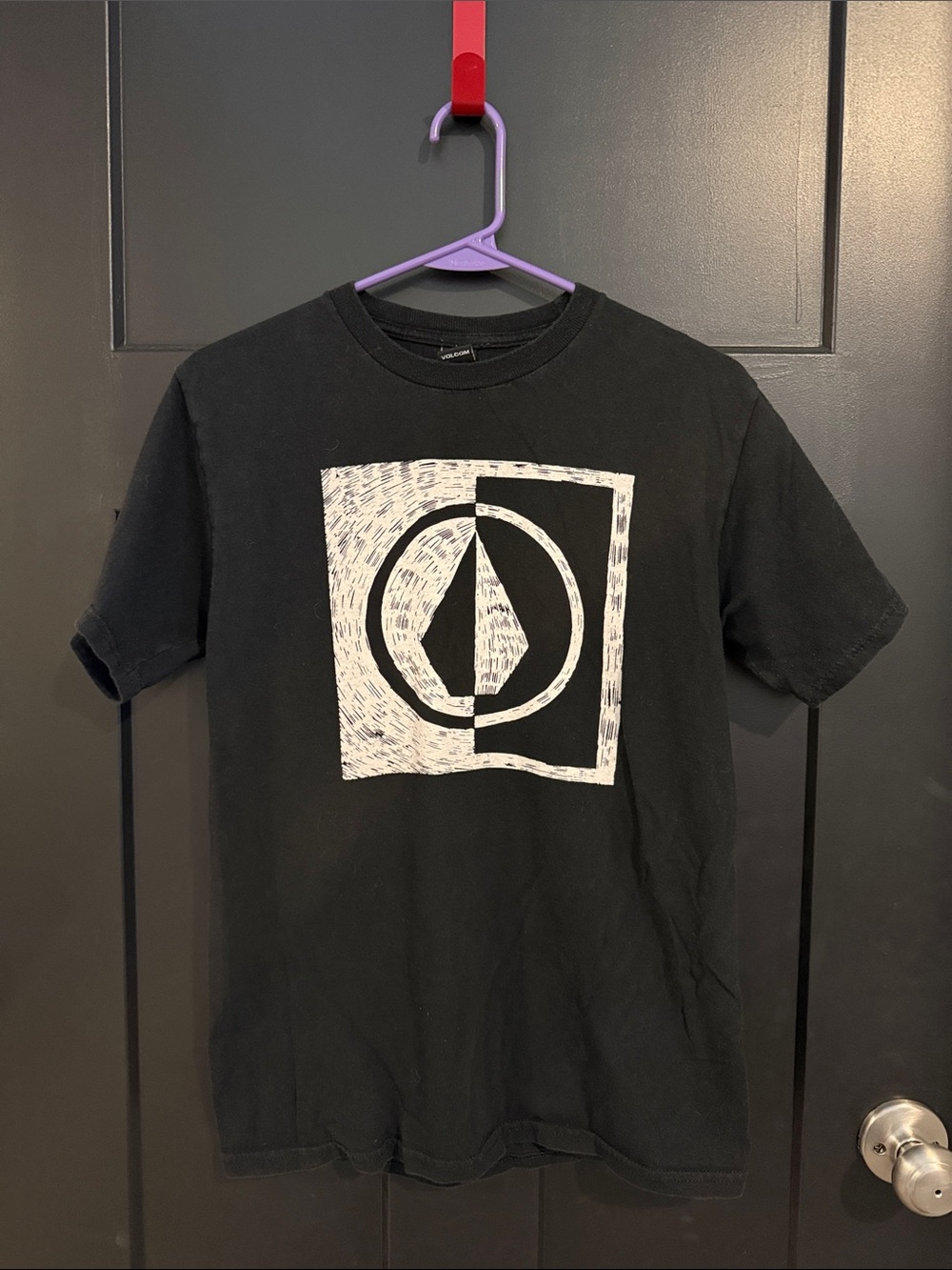 Volcom Black Short Sleeve Tee with White Sail Graphic
